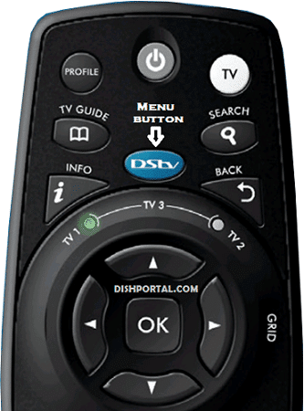 Menu Button on a Remote - Dish Portal Model B5 remote showing menu button
