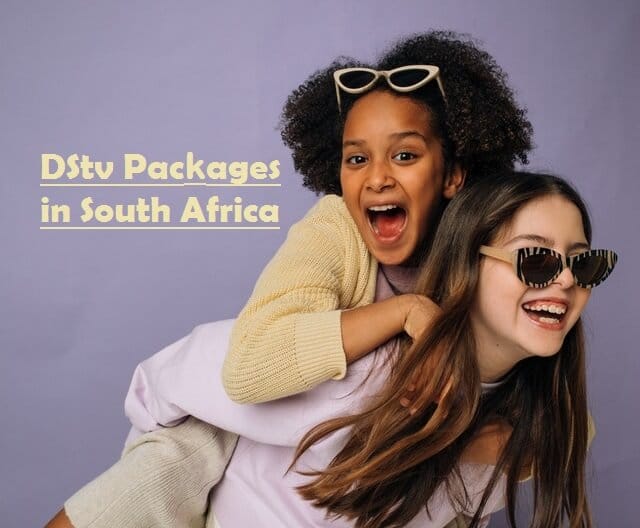 Image: Two happy girls. Text: DStv Packages in South Africa