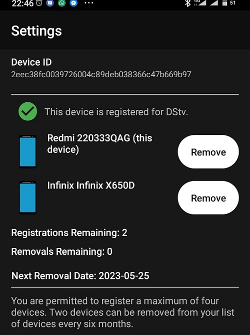 DStv streaming app device sharing settings